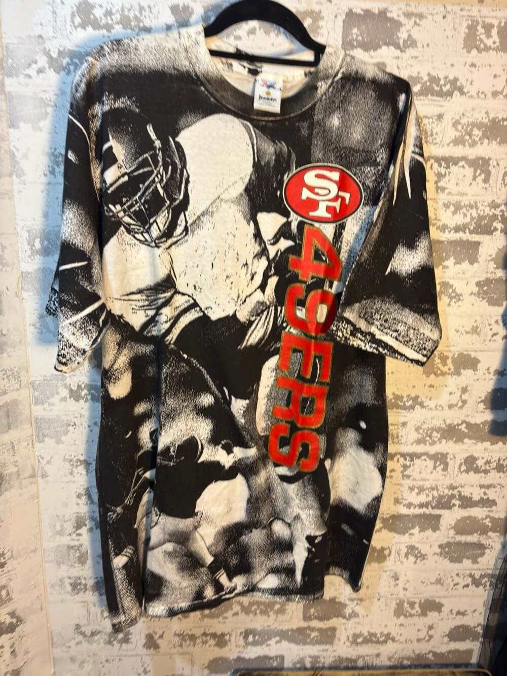NWOT Vintage 90s Jostens San Francisco 49ers All Over Print Football T-Shirt XL